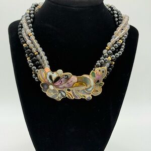 Elegant Multicolor David Kou  Necklace with signed champleve enamel  Pendant